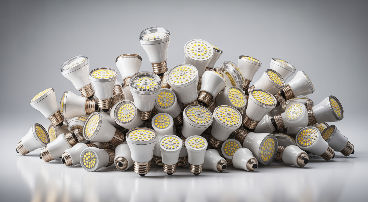 Collection of small LED light bulbs glowing brightly, symbolizing energy-efficient modern lighting solutions.
