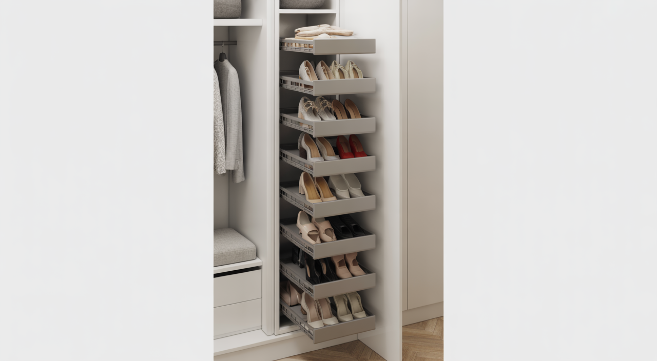 A luxurious fitted dressing room with bespoke cabinetry